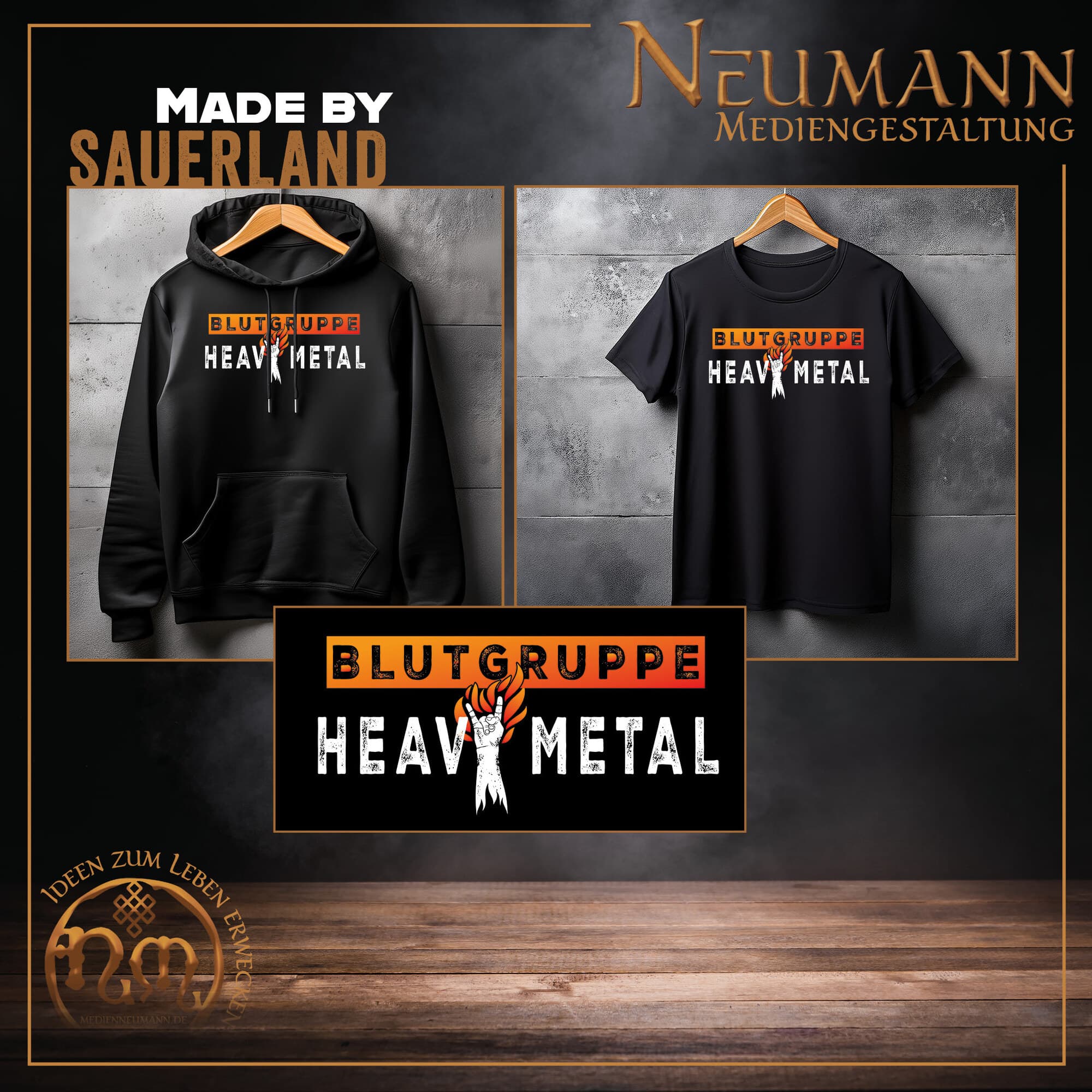 Hoodie- und Shirt-Design „Blutgruppe Heavy Metal"