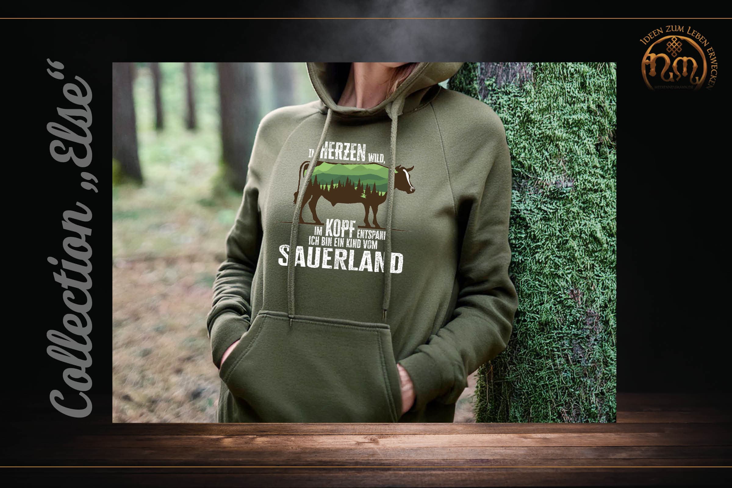 Olivgrüner Hoodie mit Sauerland-Motiv "Else" aus der eigenen Made-by-Sauerland-Kollektion